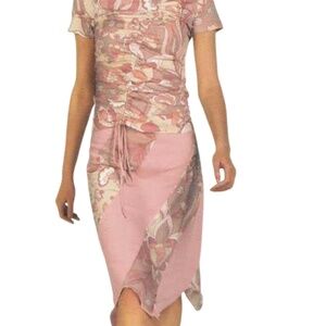 Women's floral print two-piece suit: short sleeve top & asymmetrical skirt